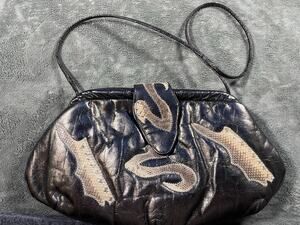 Vintage Genuine Leather Snake Skin Applique Shoulder Clutch Bag Philippines